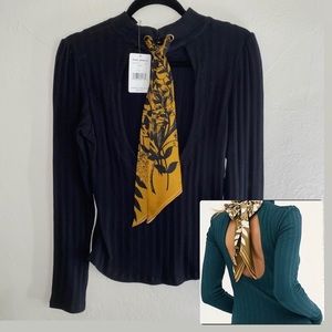 Free People Open Back Ribbed Scarf Tie Top